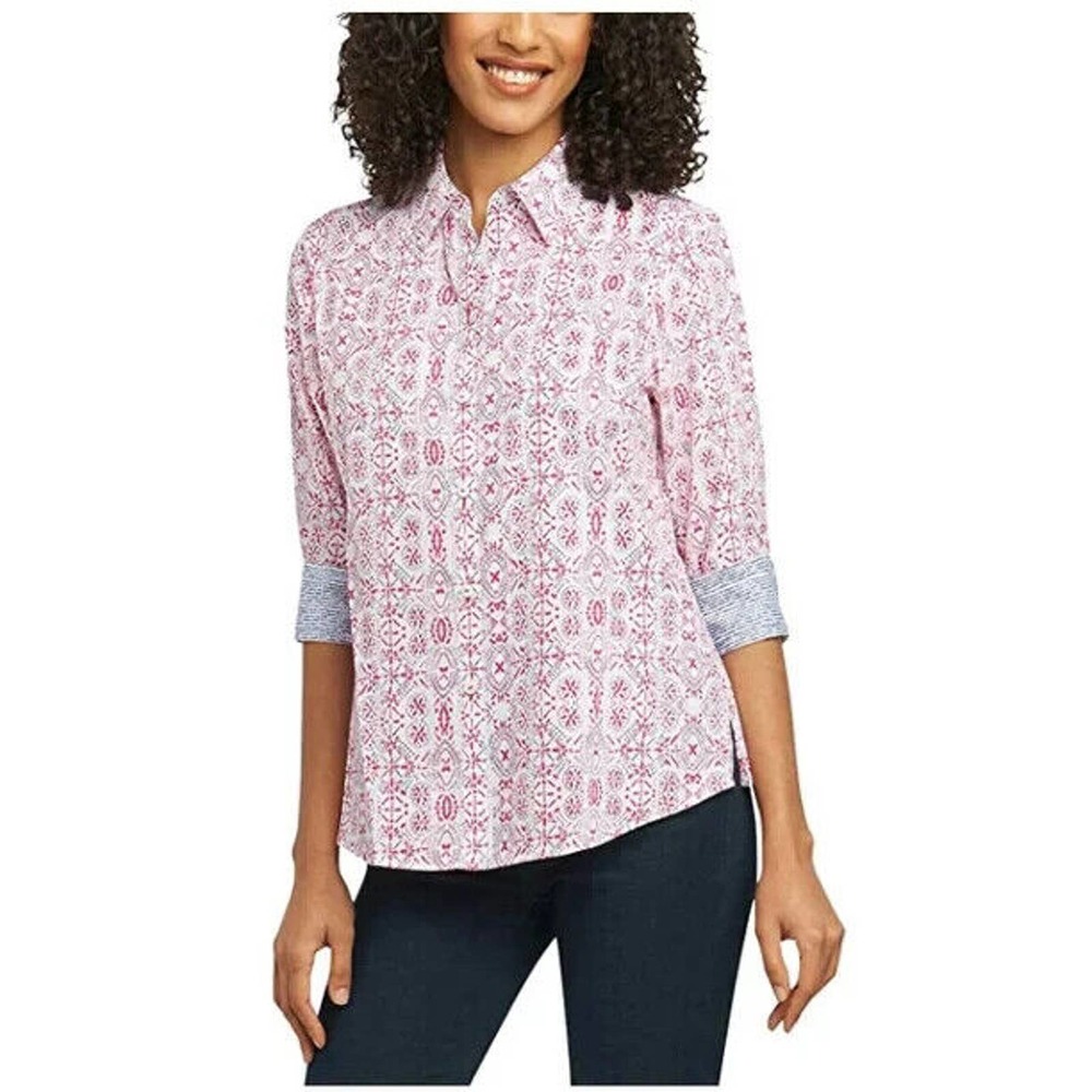 NWT Foxcroft NYC Pinpoint Non Iron Stretch Poplin Shirt Hibiscus Floral XXL - Picture 1 of 8